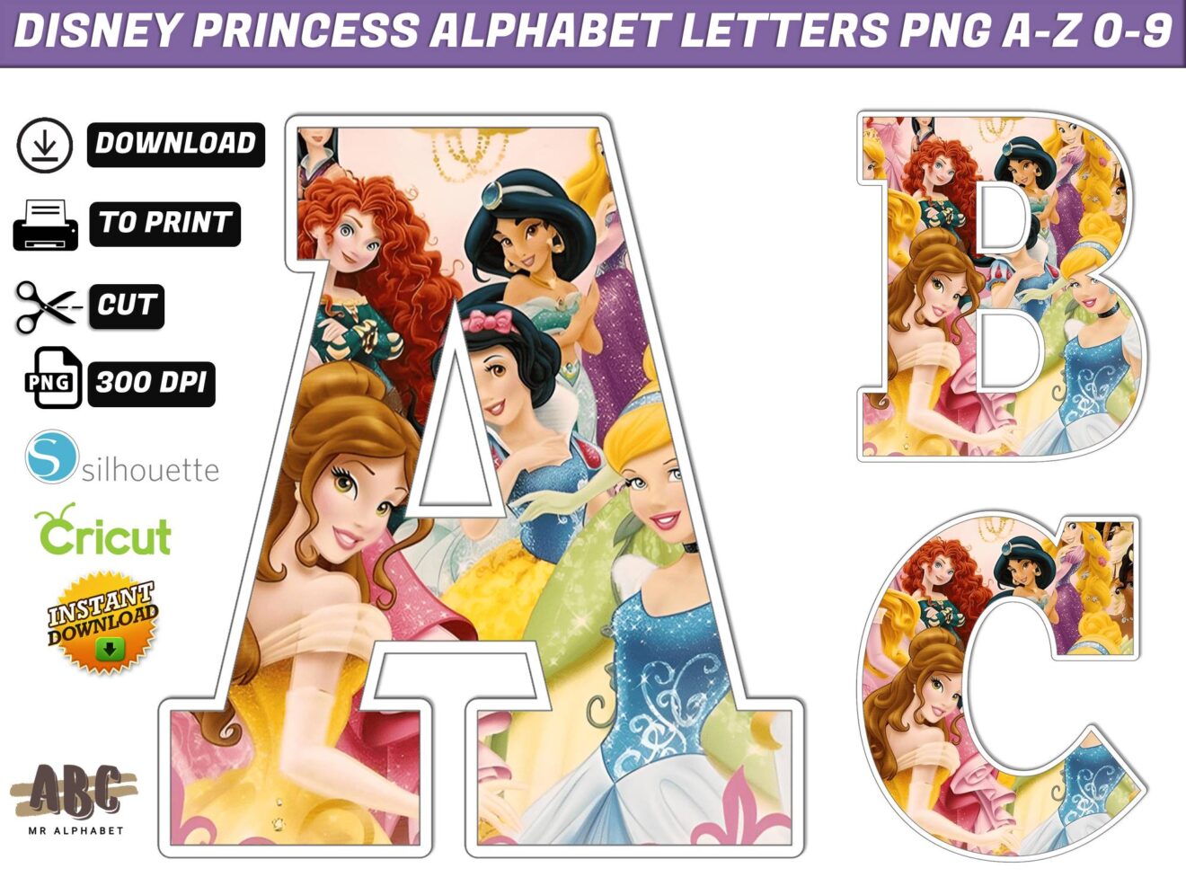 Princess Alphabet Letters png - MR ALPHABETS