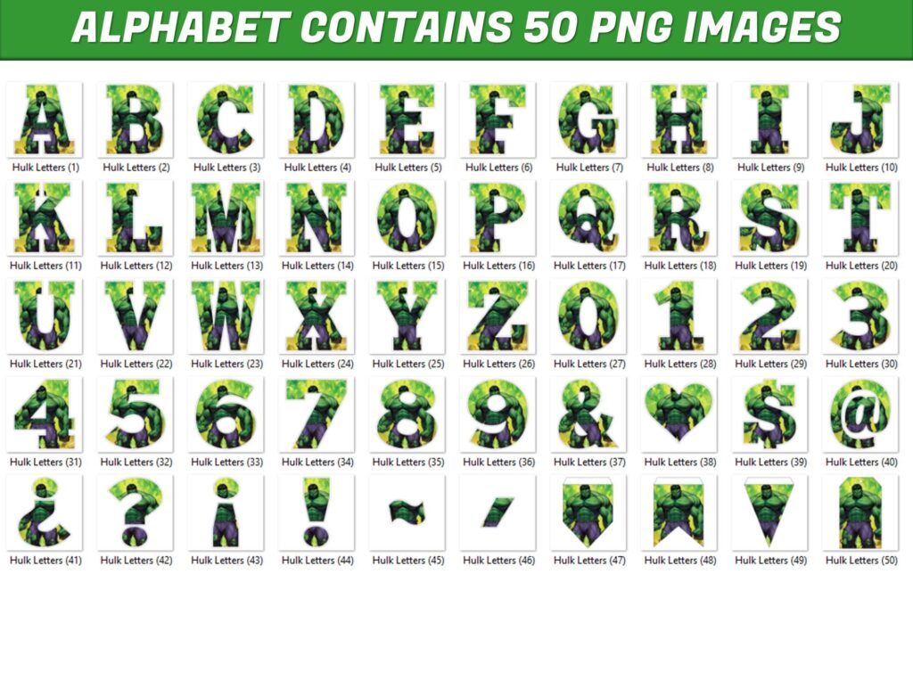 Hulk Alphabet Letters png MR ALPHABETS