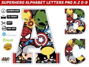 Superhero Alphabet Letters png