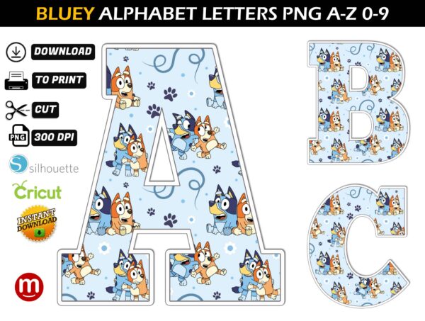 Bluey Alphabet Letters png