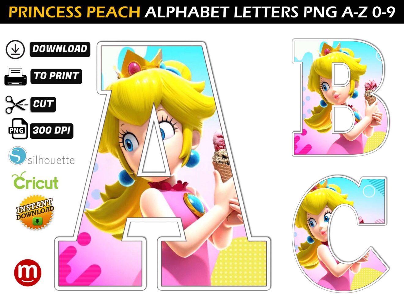 Princess Peach Alphabet Letters png - MR ALPHABETS