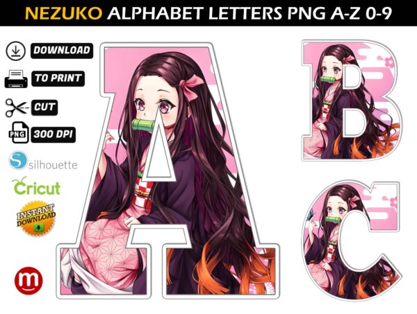 Nezuko Alphabet Letters png