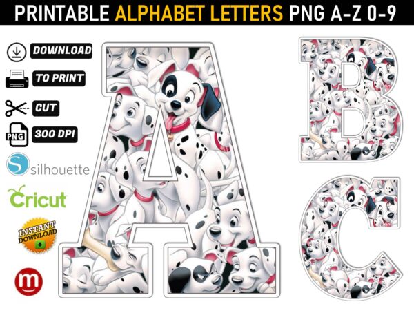 101 Dalmatians Alphabet Letters