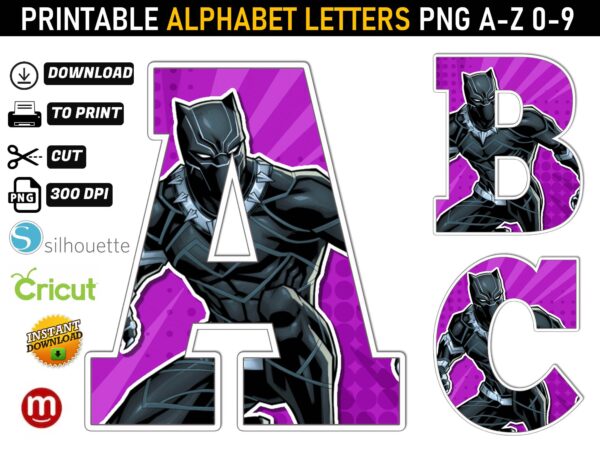 Black Panther Alphabet Letters png