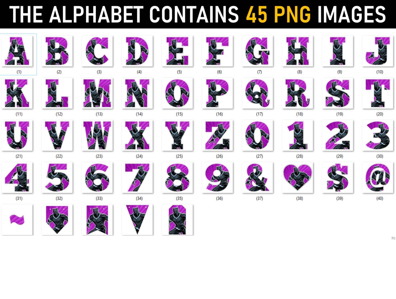 Black Panther Alphabet Letters png - MR ALPHABETS