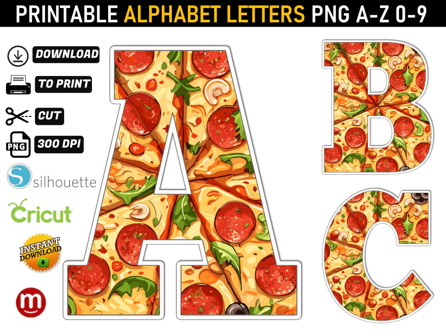 Pizza Alphabet Letters png - MR ALPHABETS