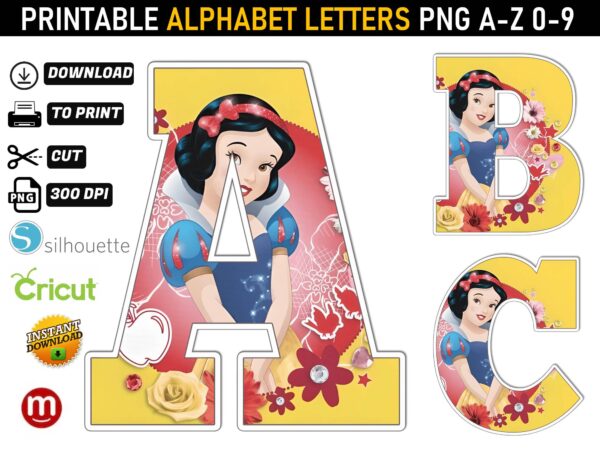 Snow White Alphabet Letters png