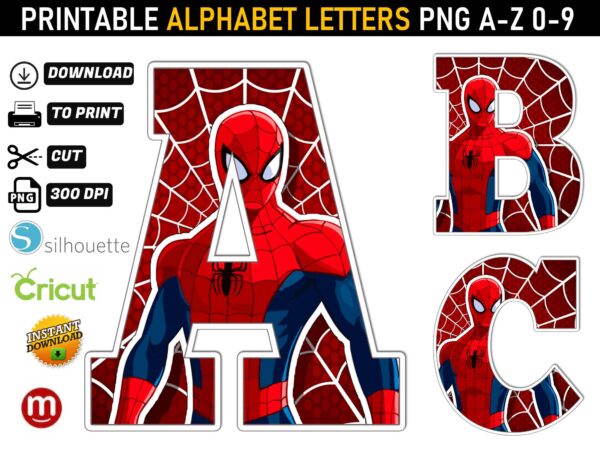 Spiderman Alphabet Letters png