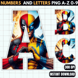 Deadpool and Wolverine Alphabet Letters png